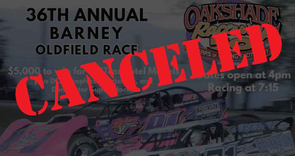 Tonight's Barney Oldfield Event Has Been Rained Out